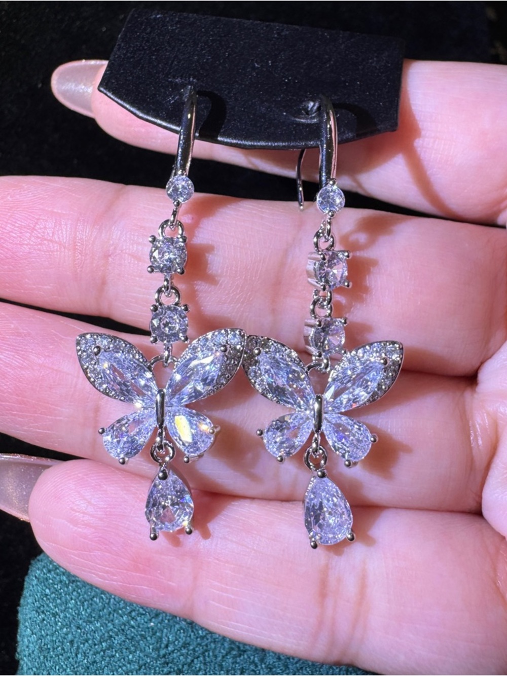 Silver-Tone Crystal Butterfly Drop Earrings - White